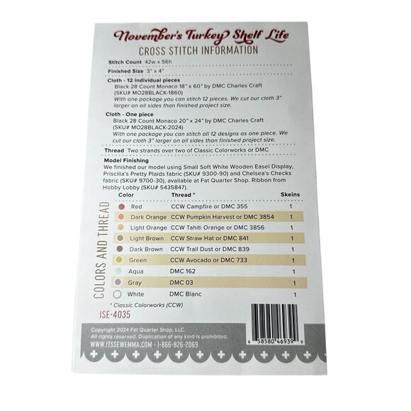 November Turkey Shelf Life Cross Stitch Pattern Kit Its Sew Emma Monthly Jar - Picture 3 of 3